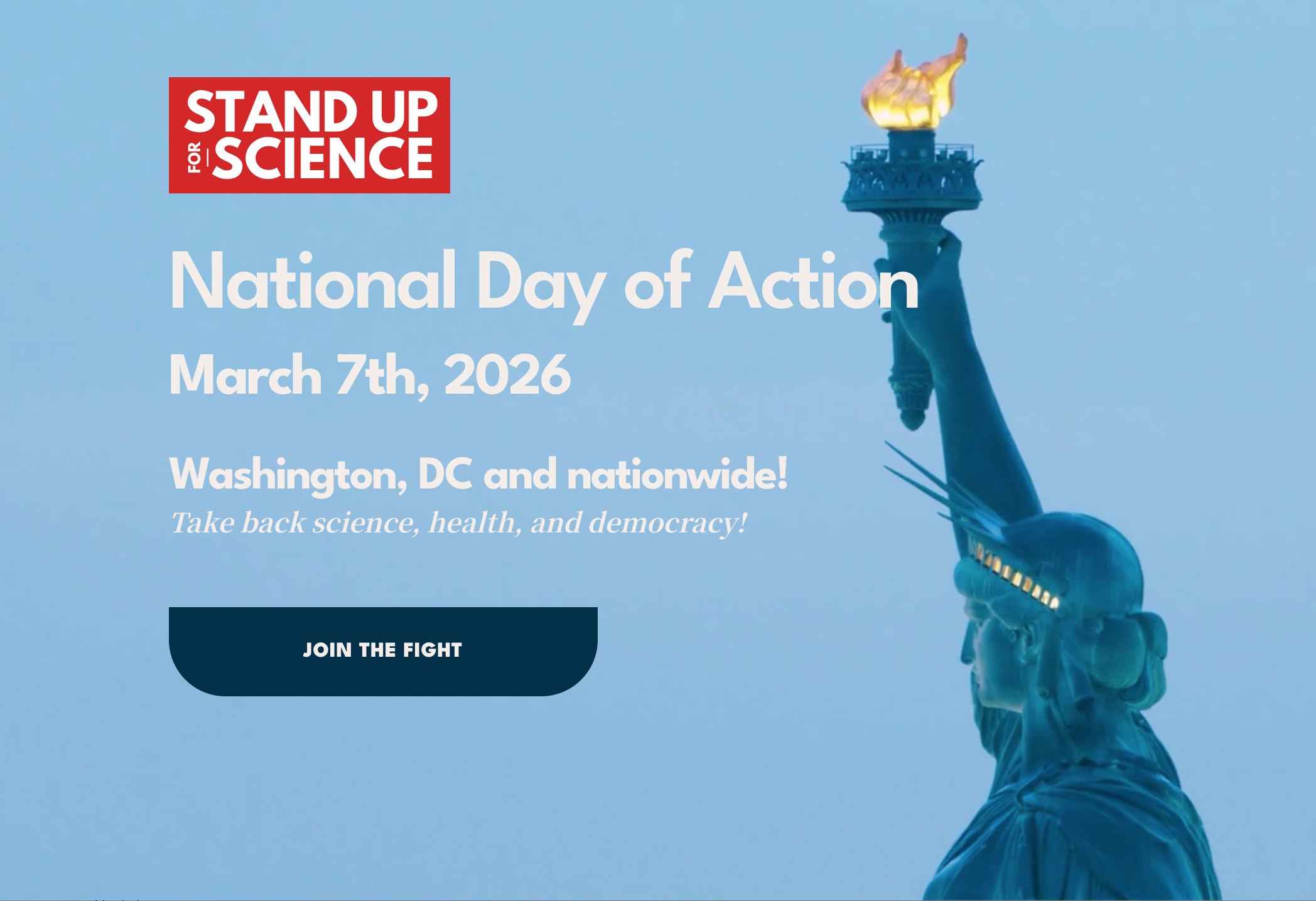 Copie de l'image principale de la page d'accueil du site Stand Up For Science USA avec lien sur cette page